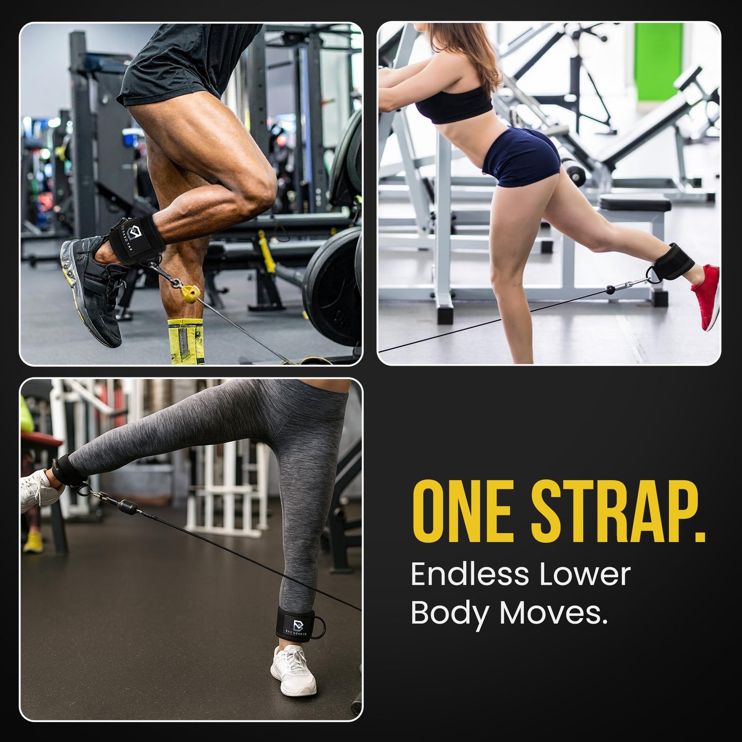 Bay Gear Co. Ankle Straps – Strong Hook and Loop System & Neoprene Padded for Cable Machine Glute Workouts, Slick Black Stainless Steel D Ring, Adjustable Fit for Men & Women, Galaxy, Single