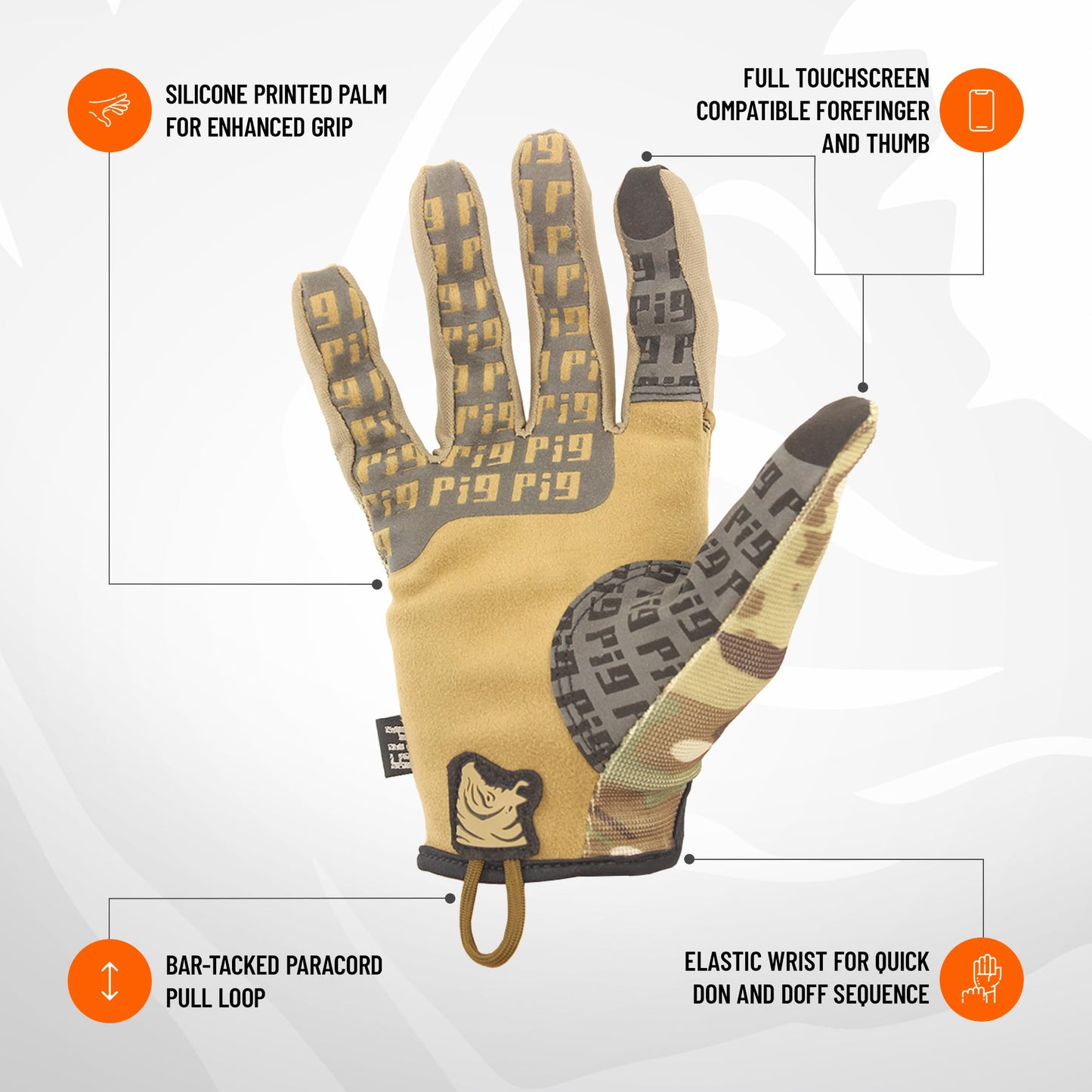 PIG FDT Delta Utility Gloves, Touchscreen Compatible, High Dexterity for Shooting Sports, 1 Pair, Multicam, Medium