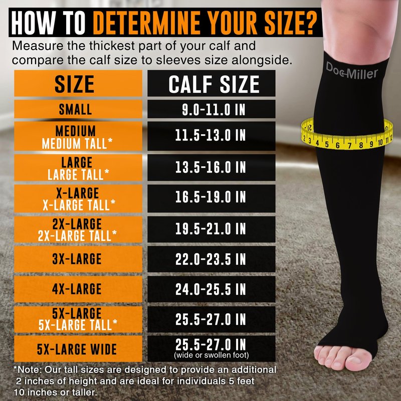 Doc Miller Open Toe Compression Socks, 20-30 mmHg, Toeless Compression Sleeves for Legs, Knee High Stockings for Shin Splints, Varicose Veins, Travel, Calf Support & Muscle Recovery, Men & Women, Pair