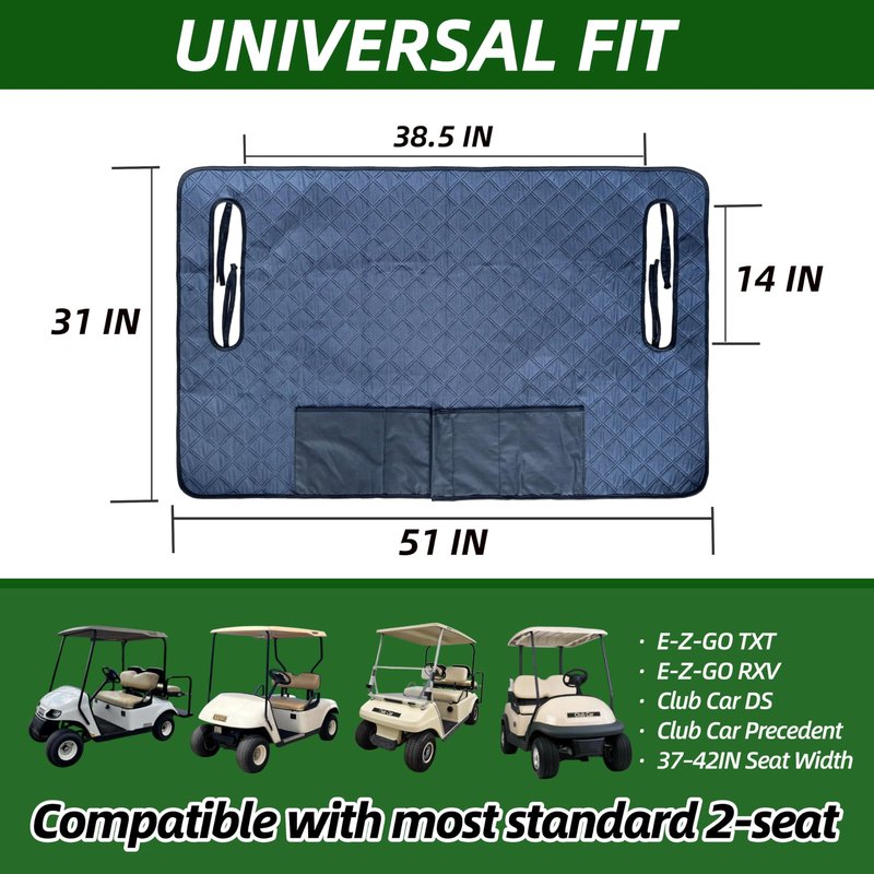 HWIUS Universal Golf Cart Bench Seat Cover Blanket Towel Fit for EZGO Club Car ICON and More 2 Passenger Seat, Soft Anti-Slip Warm Breathable Fabric, Pet Friendly Machine Washable (Navy Blue)