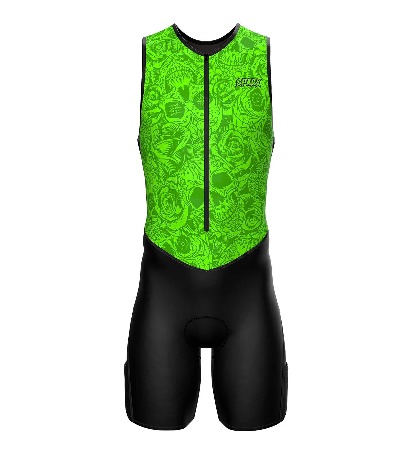 Sparx Men's Premium Triathlon Suit – Padded, Quick-Dry, Compression Fit, Lightweight Tri Suit for Swim, Bike, Run Race & Training (XtremeSkulls, M)