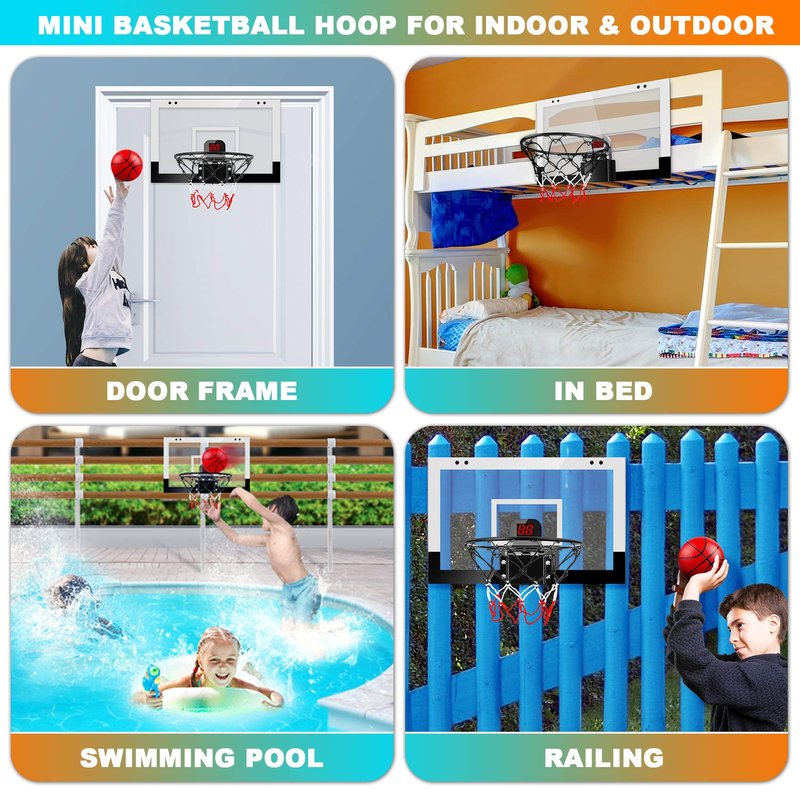 TREYWELL Indoor Basketball Hoop Boys Gifts for Teens and Adults Door Room Basketball Hoop Mini Hoop with Electronic Scoreboard, 3 Balls and Batteries Basketball Toys for 8 9 10 11 12