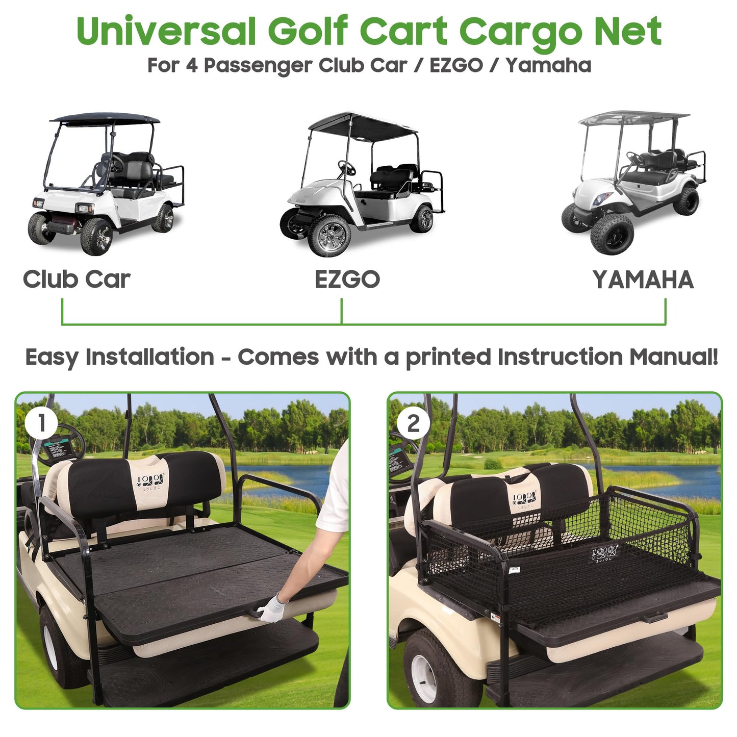 10L0L 4 Passenger Golf Cart Cargo Net for Yamaha,Club Car DS/Precedent, EZGO TXT/RXV, Adjustable Elastic Storage Net, Cargo Mesh Organizer Nets with Strong Buckle