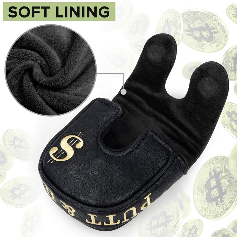 Golf Mallet Putter Cover Headcover, Magnetic Closure Premium Leather Birdie Golf Head Covers Fits Golf DF3 Putter - USA Mallet Putter Headcover (Bitcoin)