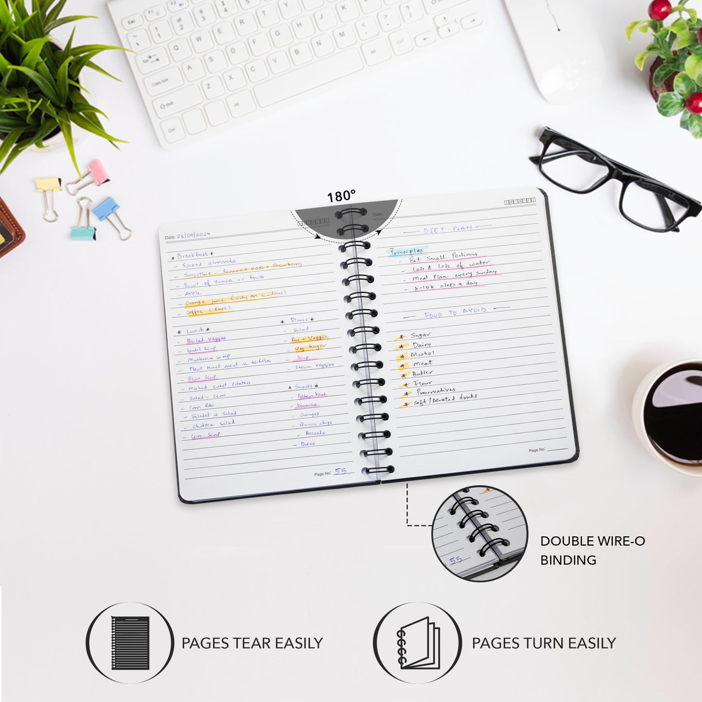 Nextnoid Lined Spiral Notebook Journal For Women & Men - A5(5.8" x 8.3") 170 Pages, Hardcover Notebooks for Work & Note Taking, College Ruled Journals for Writing - Black