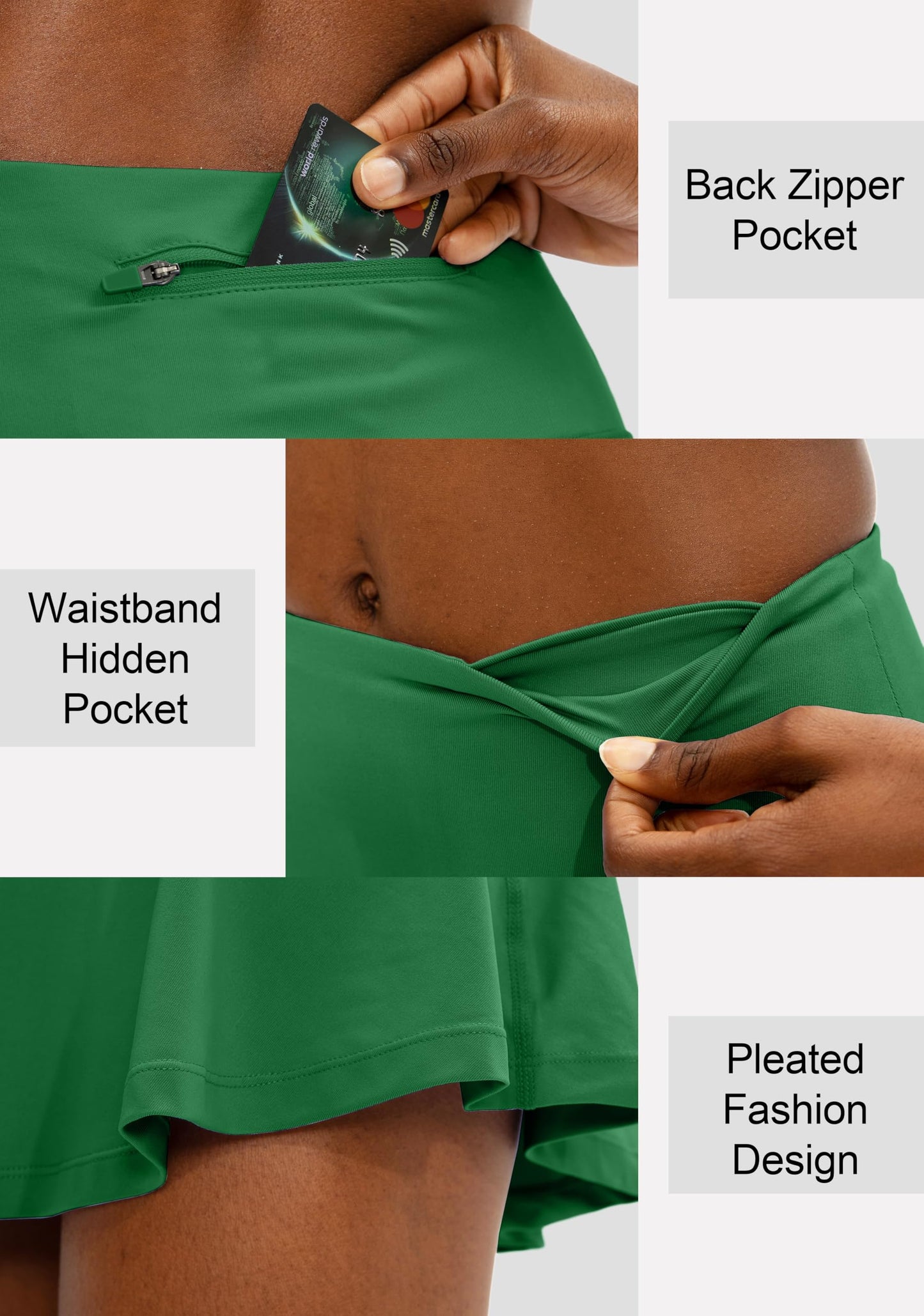 SANTINY Pleated Tennis Skirt for Women with 4 Pockets Women's High Waisted Athletic Golf Skorts Skirts for Running Casual (Green_S)