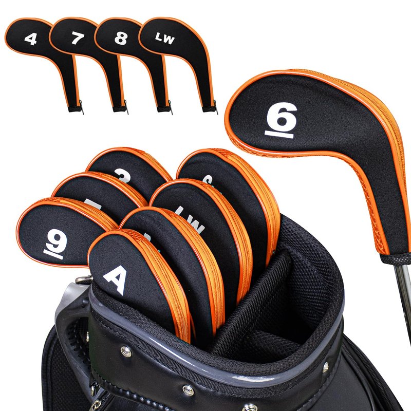 Golf Club 12pcs Thick Synthetic Zipper Long Neck Set Headcover Fit The Most Brands, Side Number Golf Iron Club Head Cover LW SW PW Covers #3,4,5,6,7,8,9