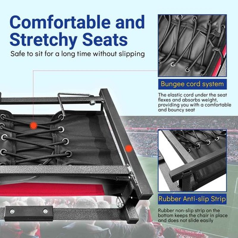 KINGROCK Stadium Chair for Bleachers with Back Support Portable Folding Bleacher Seat Cushion Padded Backrest 2 Hooks Lightweight for Sports Games Concert