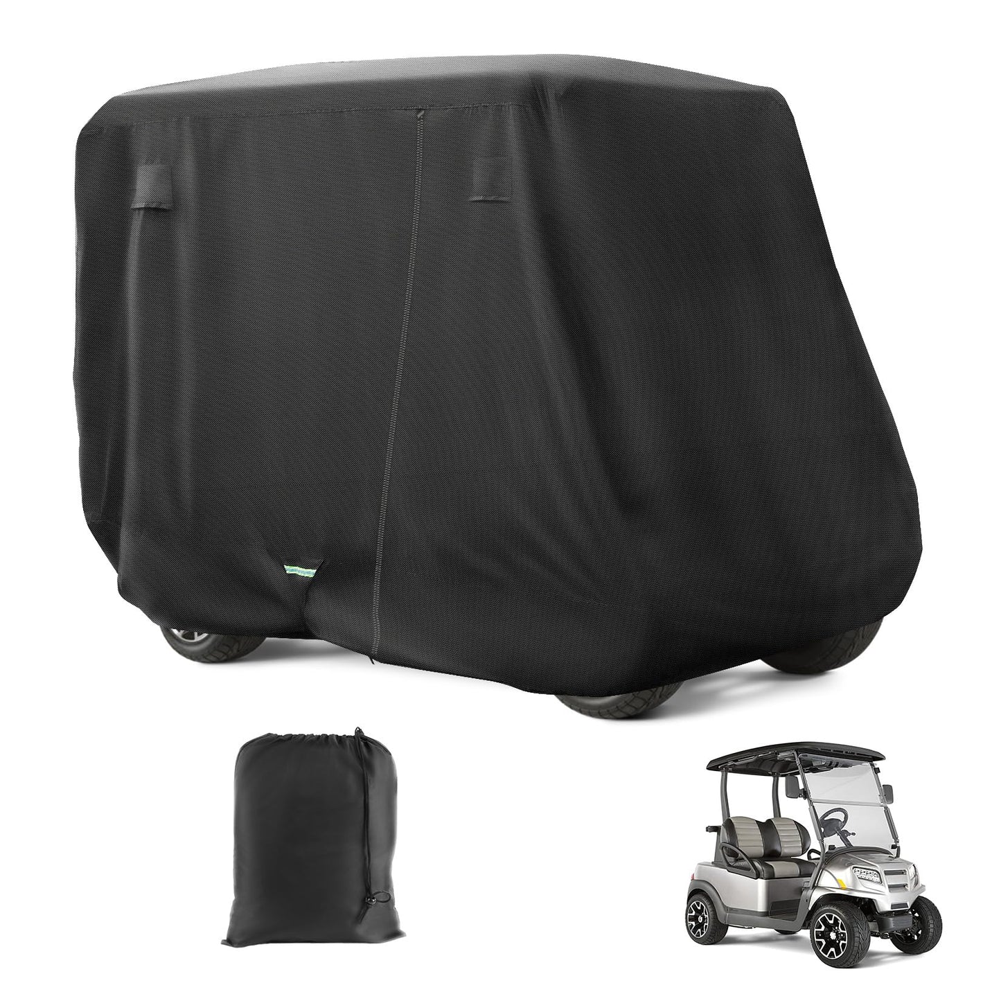 FIXHAWK 2/4 Passenger Golf Cart Cover for Club Car, EZGO,Yamaha Model, 420D PU Oxford Fabrics Waterproof Golf Cart Covers All-Weather Protection Full Cover 3-Zipper (Black)