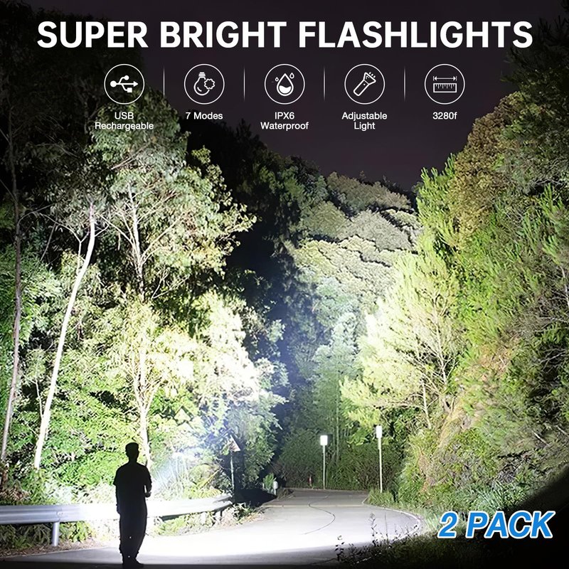 ECLINCO Flashlight Rechargeable 990,000 High Lumens, 2 Pack Super Bright Flash Light with 7 Modes, Waterproof Powerful Linternas, Multifunctional Handhedl Torch for Camping, Home