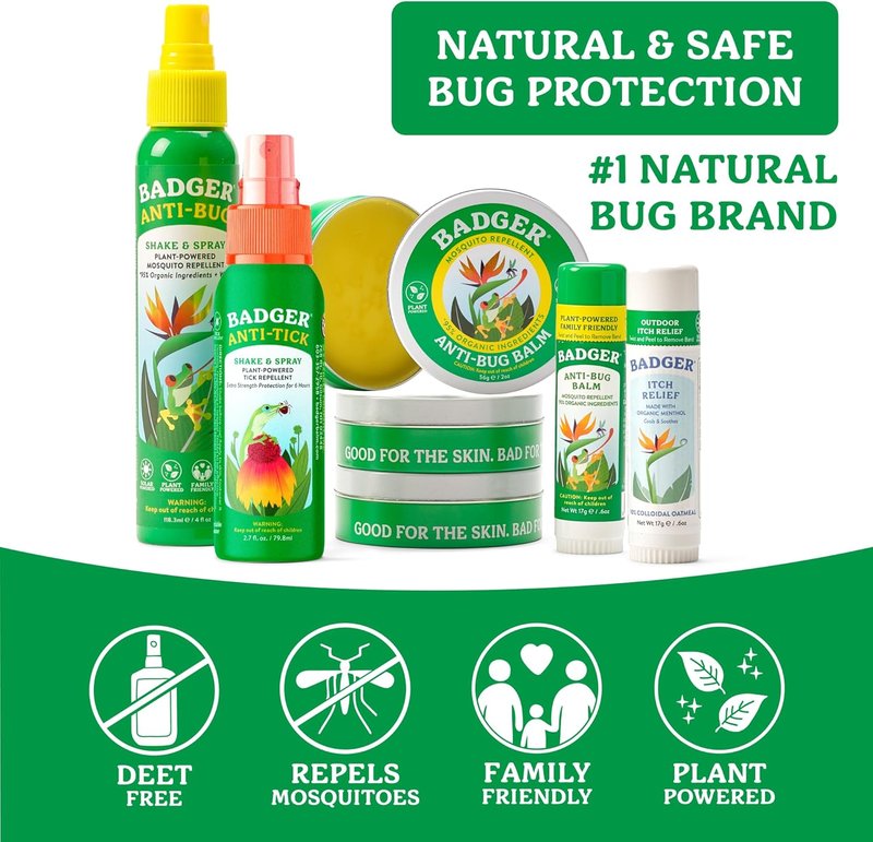 Badger Bug Spray - DEET-Free Mosquito Repellent with Citronella & Organic Oils | Family-Friendly 4 fl oz, 2-Pack