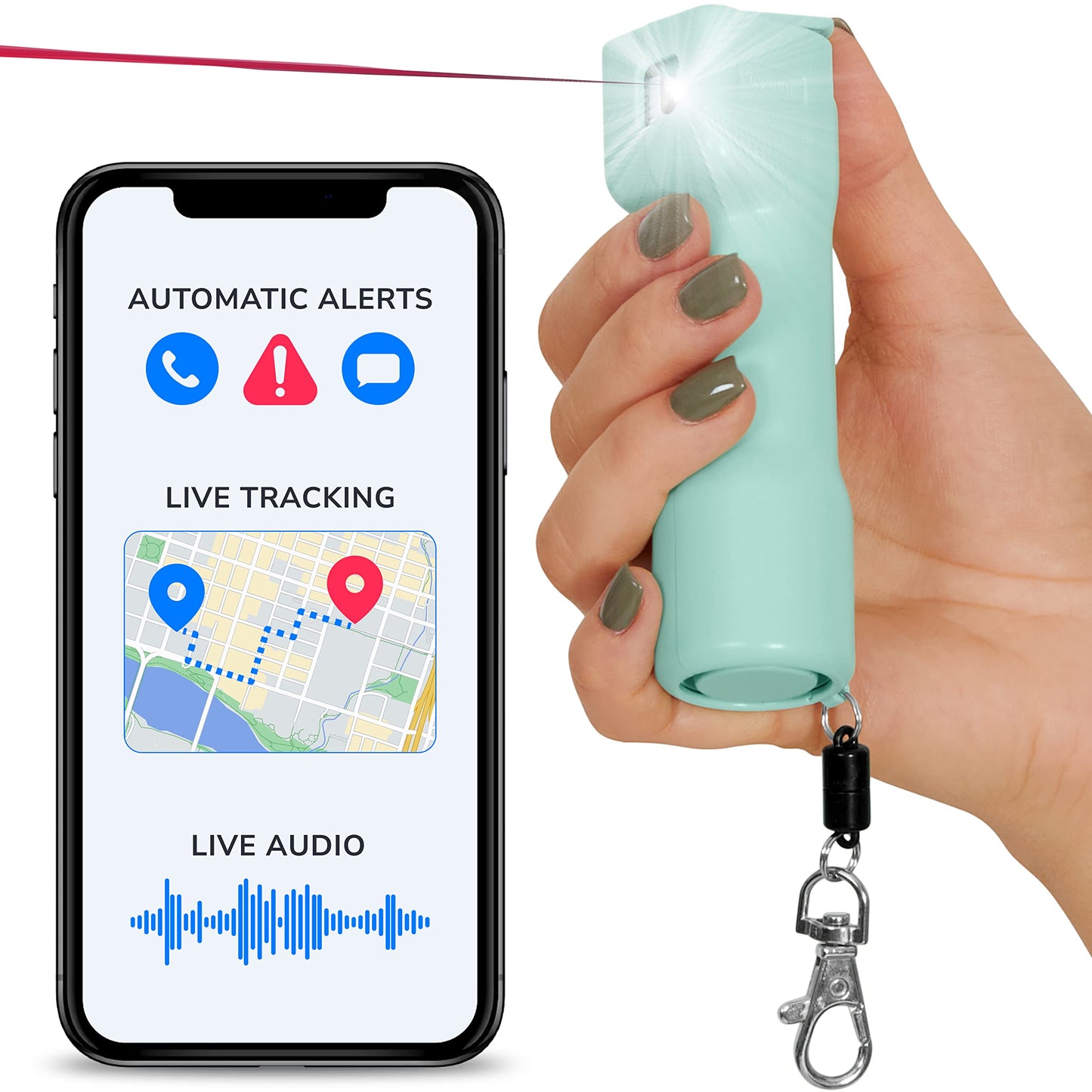 Plegium Smart Pepper Spray - The Original Smart Spray, Pair w/Smartphone for Location Sharing, Texts & Phone Alerts to Emergency Contacts, Military Grade Spray, Blinding LED Strobe Light, 130dB Siren