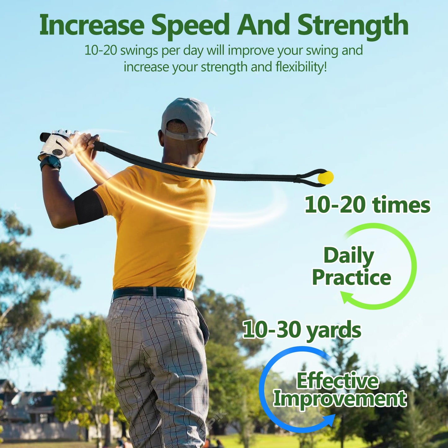 Golf Swing Trainer Rope Aid: Speed Power Tempo Training - Indoor Club Rope Whip Swing Posture Practice Golf Lag Rope Shot Drill Swing Trainer Equipment Exercise Buddy With Weighted Ball (Black)