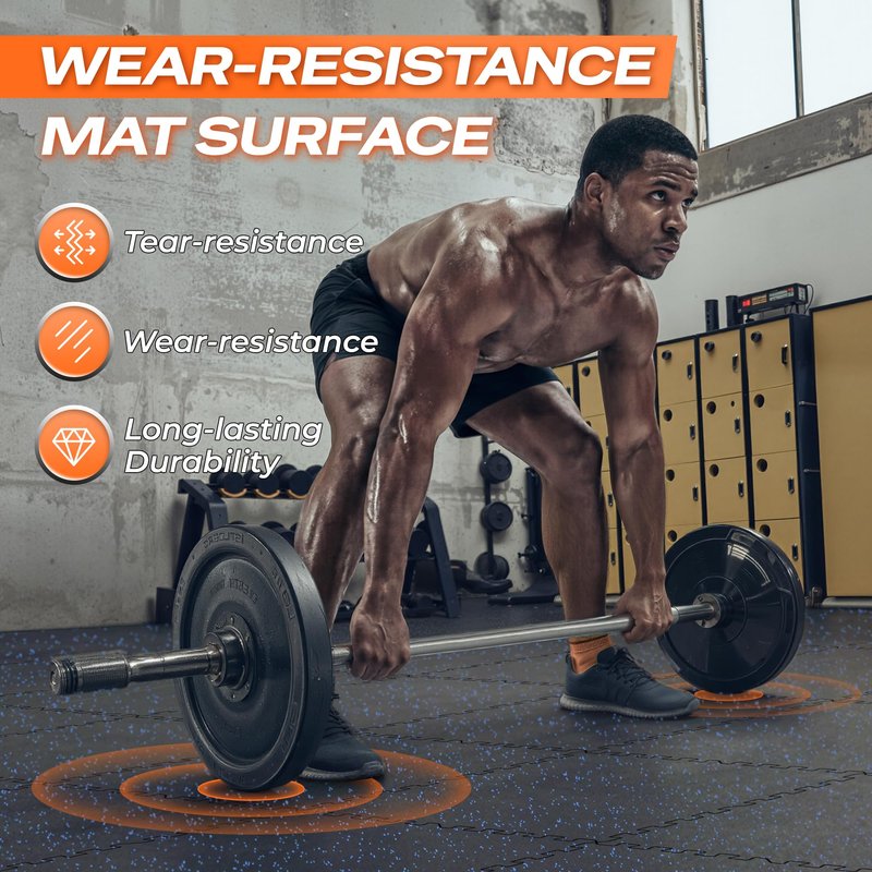SUPERJARE 0.56'' Thick 24 Pcs 96 Sq Ft Rubber Top Exercise Equipment Mats, High Density EVA Foam Mats with Rubber Top, Interlocking Gym Flooring for Home Gym, Protective Workout Mat, Black/Blue