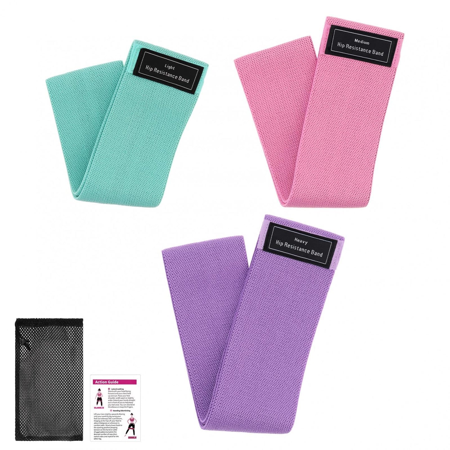 Booty Bands for Glutes Workout - 3 Pack Fabric Resistance Bands for Women & Men, Anti-Slip Hip Bands for Legs, Thigh, Squats, Pilates & Yoga with Portable Bag