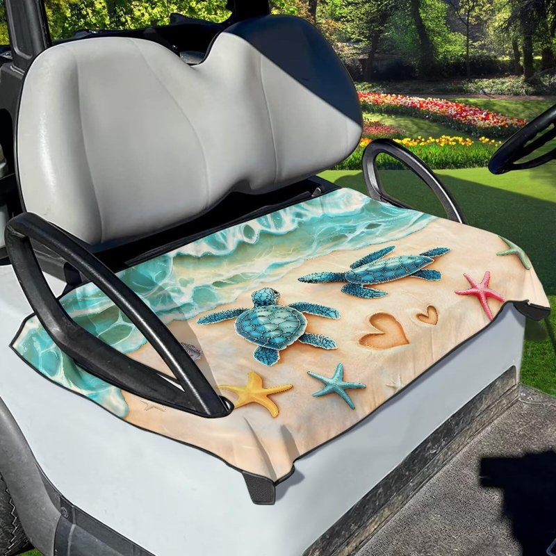 Suobstales Beach Turtle Starfish Heart Print Golf Cart Seat Covers Decorative Golf Cart Seat Towel Blanket Summer Golf Cart Accessories Golf Cart Seat Cover