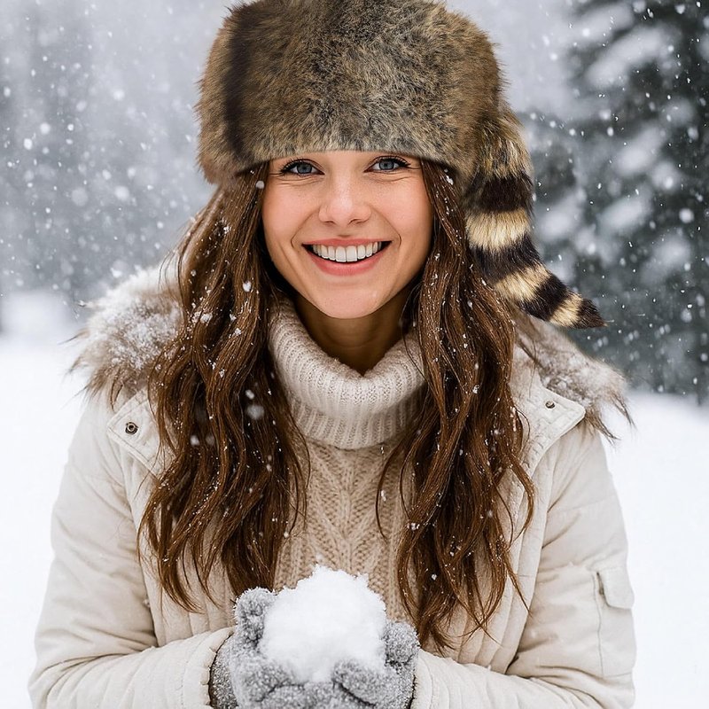 Raccoon Hat with Tail - Faux Fur Unisex Winter Cap for Cold Weather | Warm & Stylish