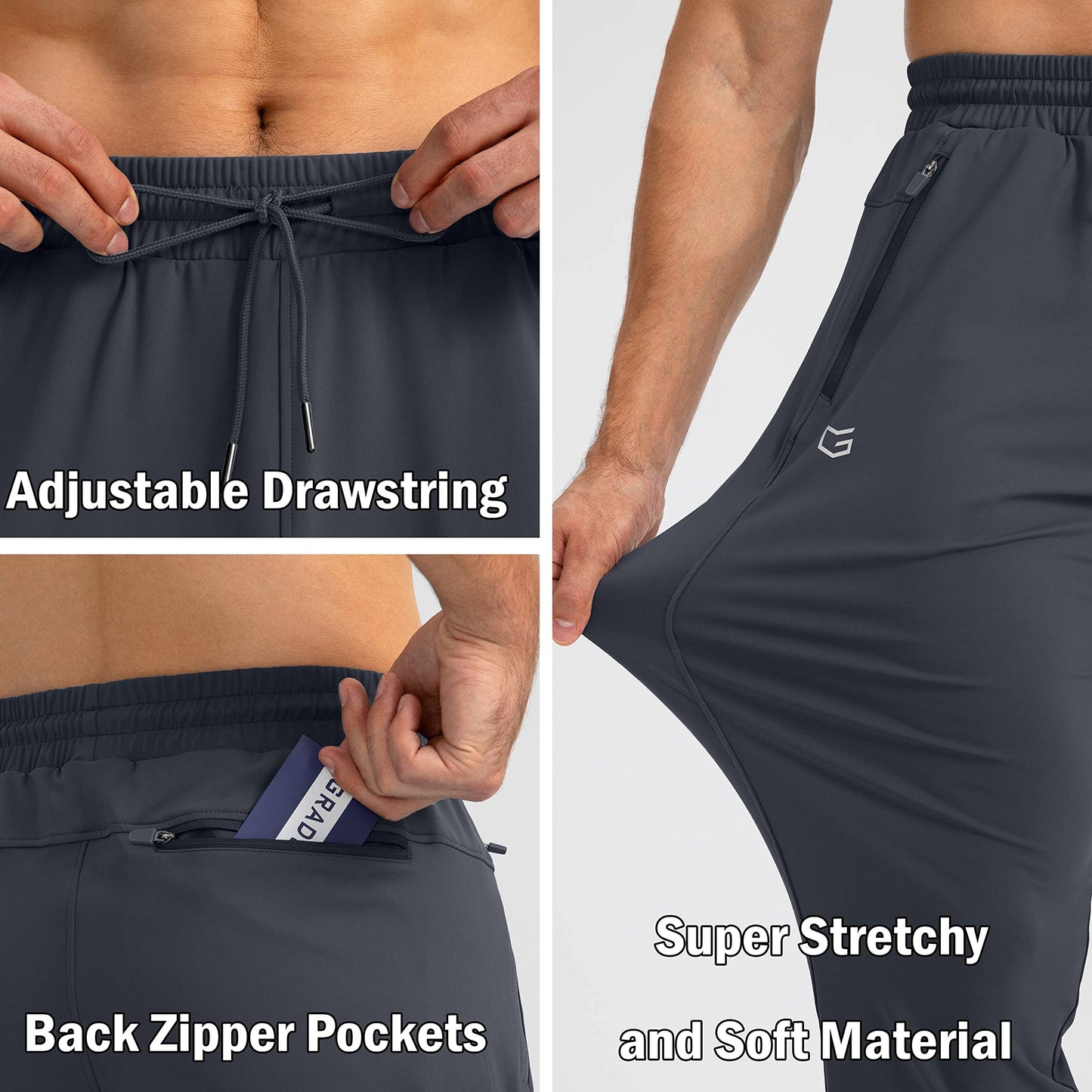 G Gradual Men's Sweatpants with Zipper Pockets Tapered Joggers for Men Athletic Pants for Workout, Jogging, Running (Grey, X-Large)