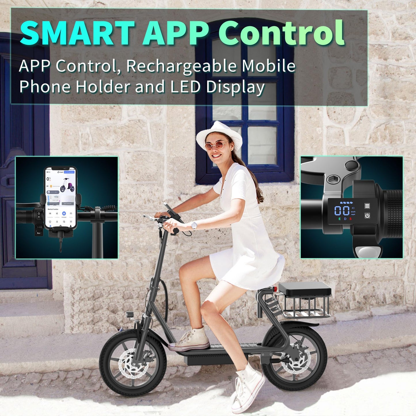 Maxshot Electric Scooter, 8.5" /10" /14" Tire, 16/19/22 Mph Top Speed, 12/16/21/27/28/49/50 Miles Long Range, Folding Escooter for Adults and Kids with Seat Bag, Dual Braking, Dual Suspension, App