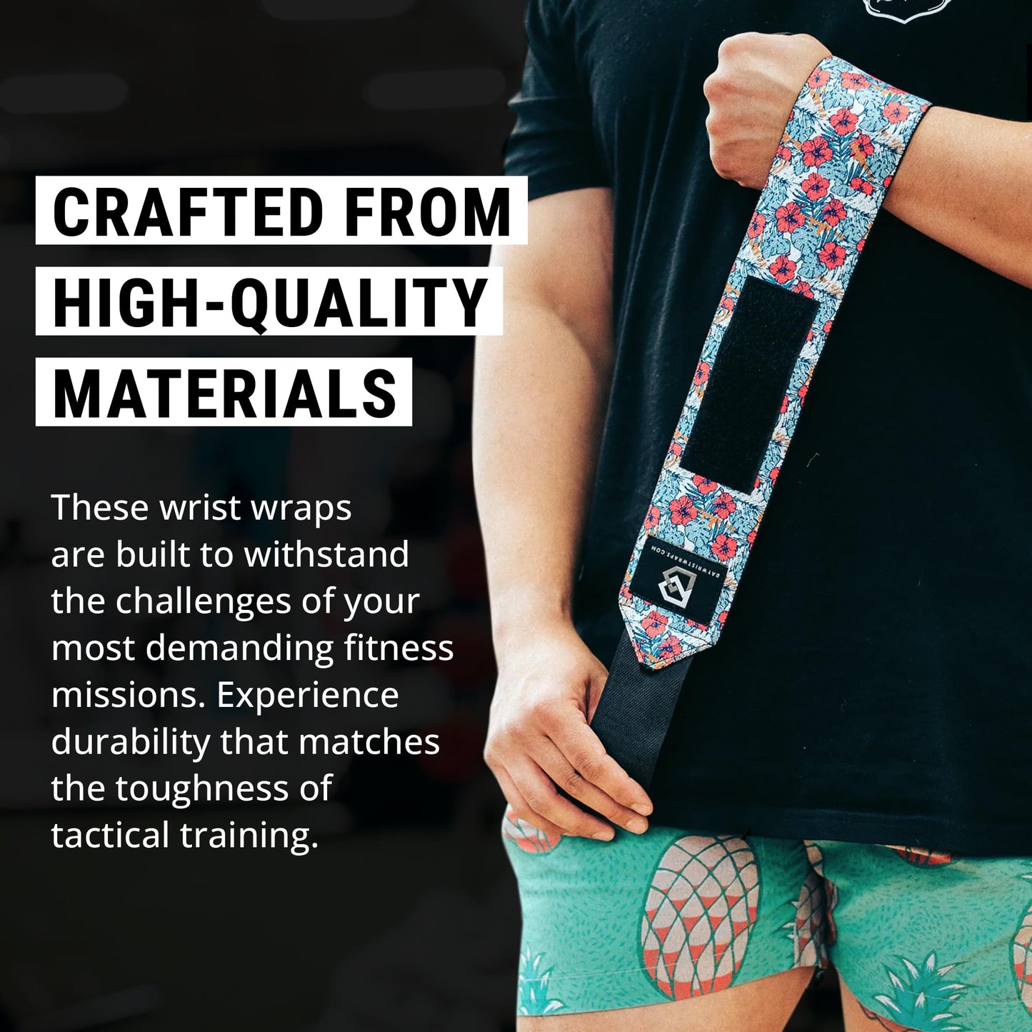 Bay Wrist Wraps Weightlifting Workout Wrist Brace - Adjustable, One Size Fits All - Comfort Wrist Wraps for Weightlifting with Thumb Loop, Lifting Wrist Strap in Tactical Hawaiian - 18-inch Wrist Wrap