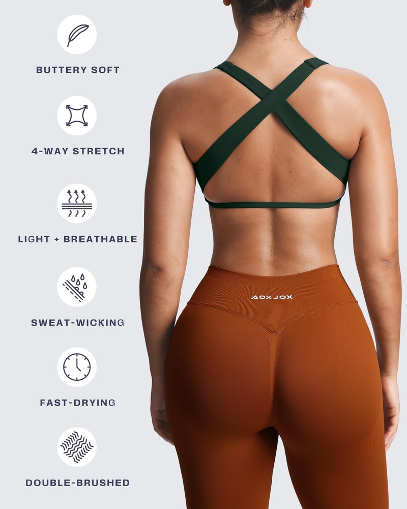 Aoxjox Women's Workout Sports Bras Square Neck Emma Cross Back Fitness Training Gym Bra Yoga Crop Tank (A Forest Green, Small)