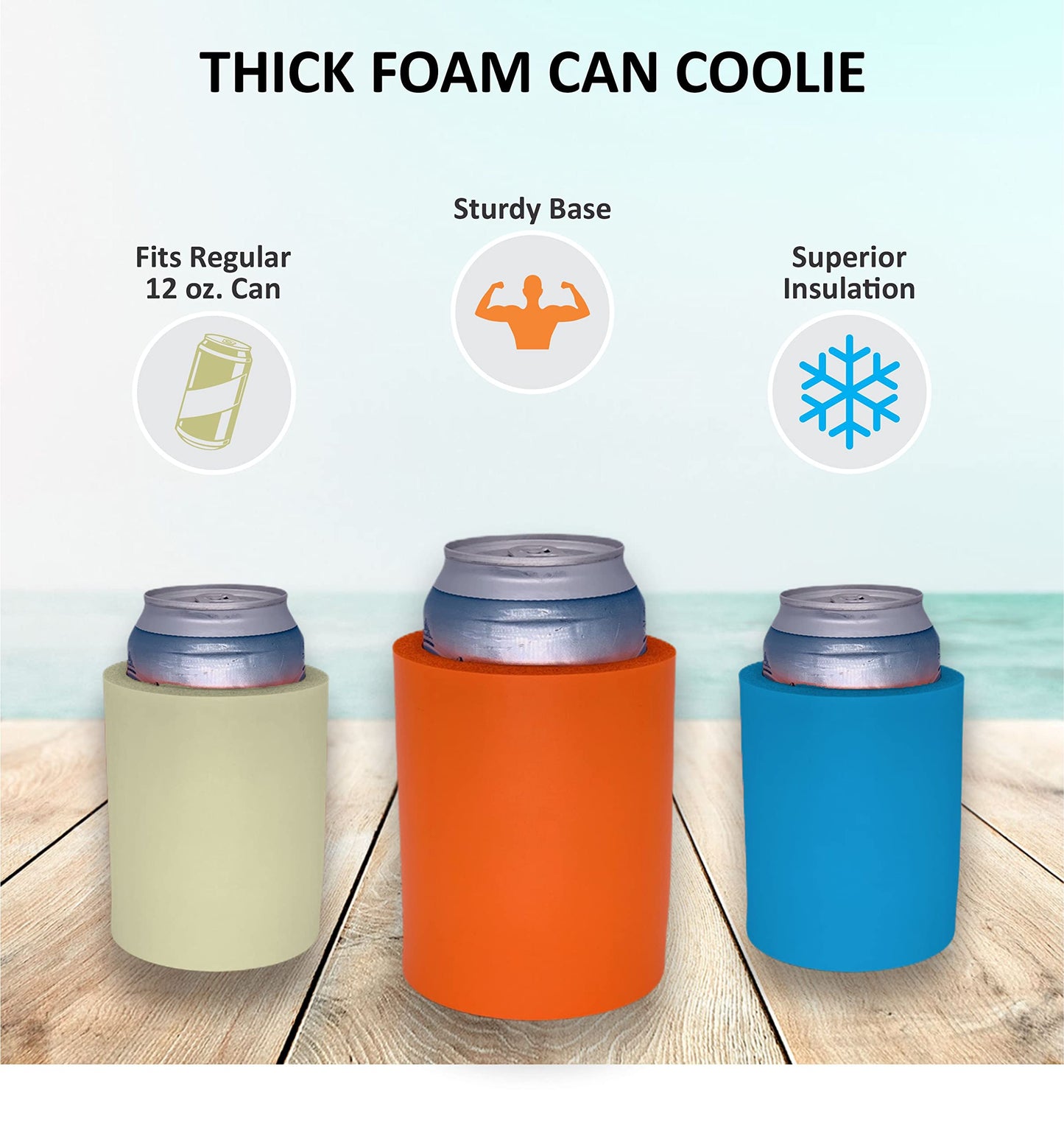 Blank Thick Foam Old School Can Cooler (4 Pack, Black)