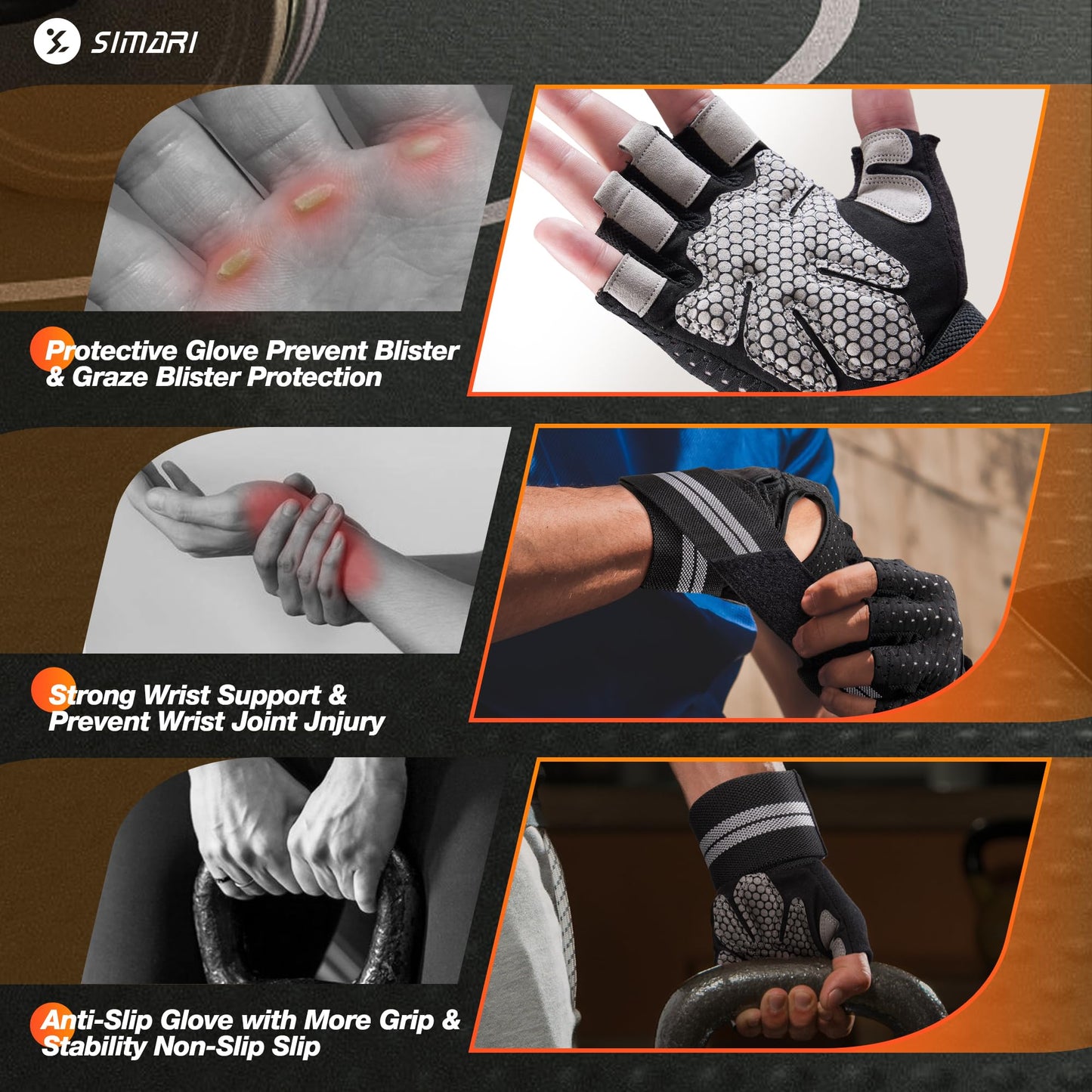 SIMARI Breathable Workout Gloves for Men and Women, Padded Weight Lifting Gloves with Wrist Support, Full Palm Protection, Great Grip for Gym Training, Fitness, Weightlifting, Exercise