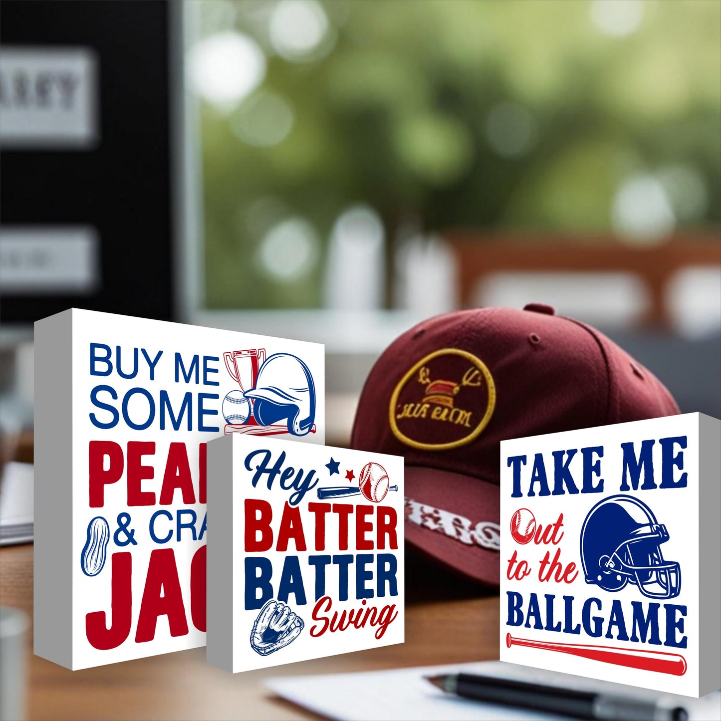 3Pcs Rustic Baseball Decor Wood Box Signs for Boys Room Tiered Tray