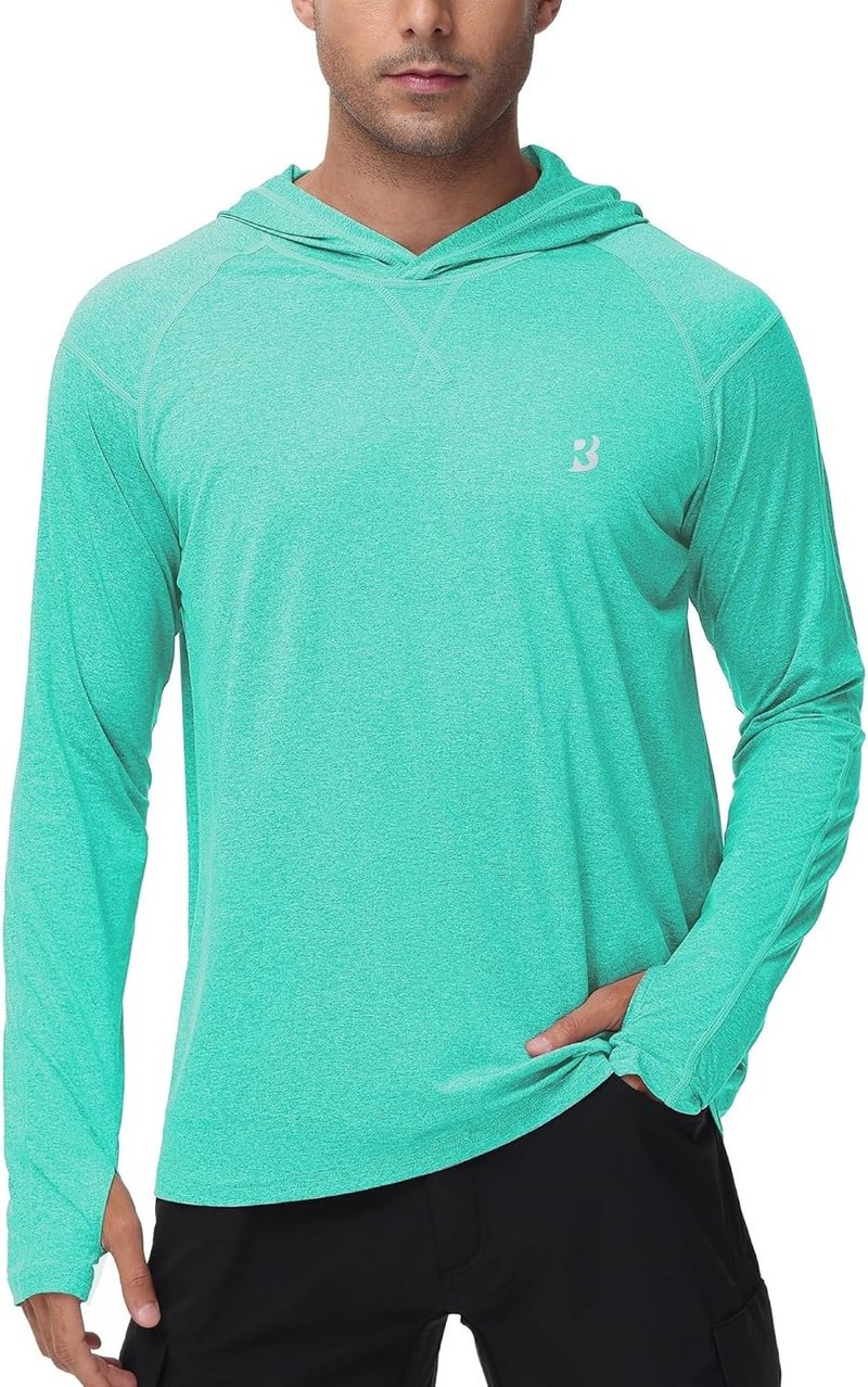 Men's UPF 50+ Fishing Shirt - Long Sleeve UV Sun Hoodie for Hiking, Running & Athletic Workouts