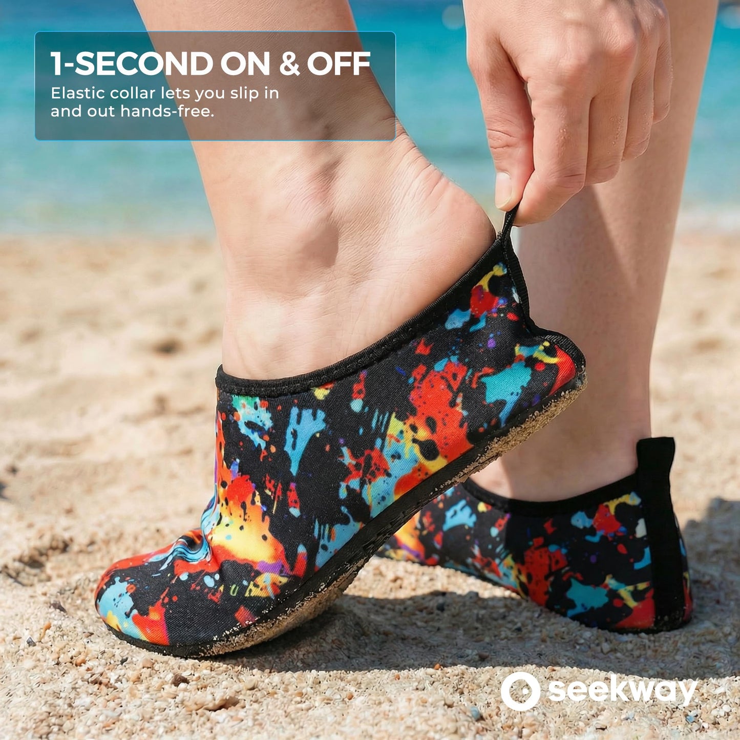 SEEKWAY Water Shoes Women Men Adult Quick-Dry Aqua Socks Barefoot Non Slip for Beach Swim River Pool Lake surf Black Size SK002