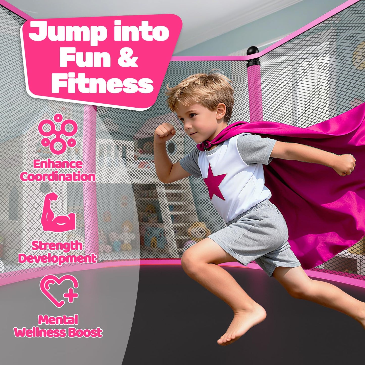ZCMHAXJ 55" Trampoline for Kids, 440lbs Capacity Indoor & Outdoor Toddler Trampoline, Gifts for Boys & Girls (Animal)