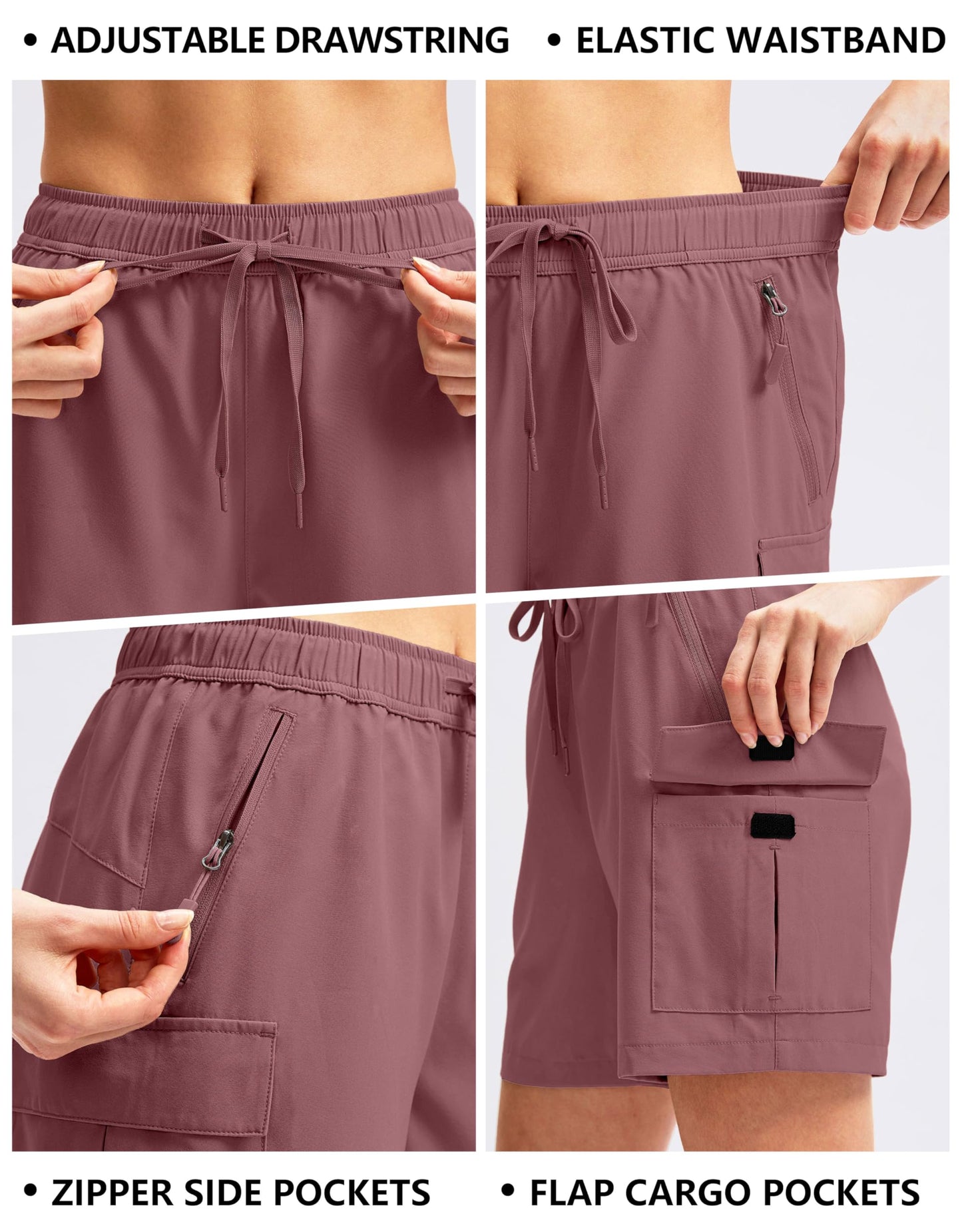 SANTINY Women's 5''/ 7''/9'' Hiking Cargo Shorts Quick Dry Lightweight Summer Shorts for Women Athletic Golf Zipper Pockets(Dusty Pink_S)