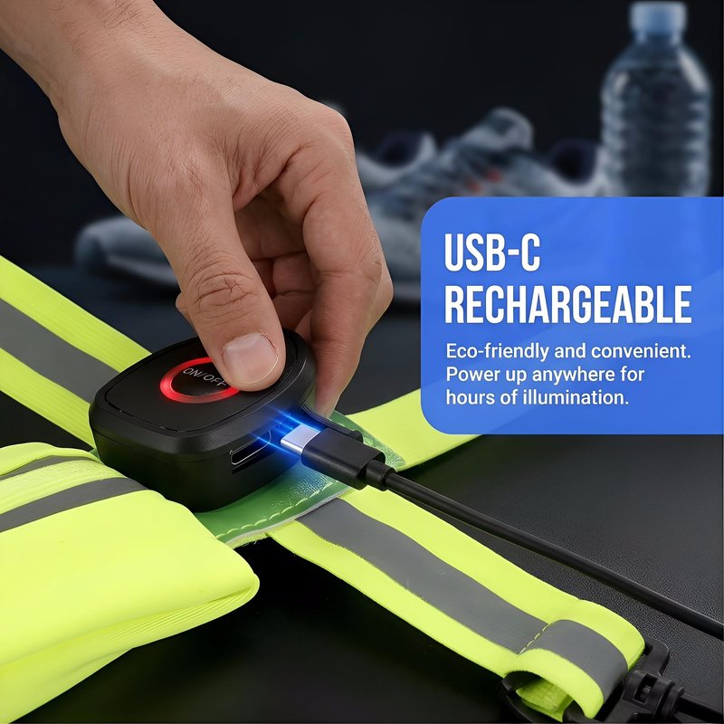 Little World LED Reflective Belt – Rechargeable High Visibility Safety Gear for Night Running, Walking & Cycling - Adjustable Reflective sash for Men Women