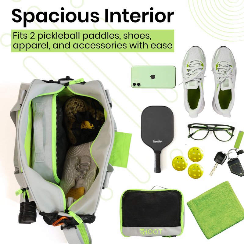 HootPickleball - Pickleball Backpack - Sports Equipment Organizer for Men & Women - Paddle Tennis Bag with Adjustable Strap - Dual Compartment - Light Grey - 15.8L