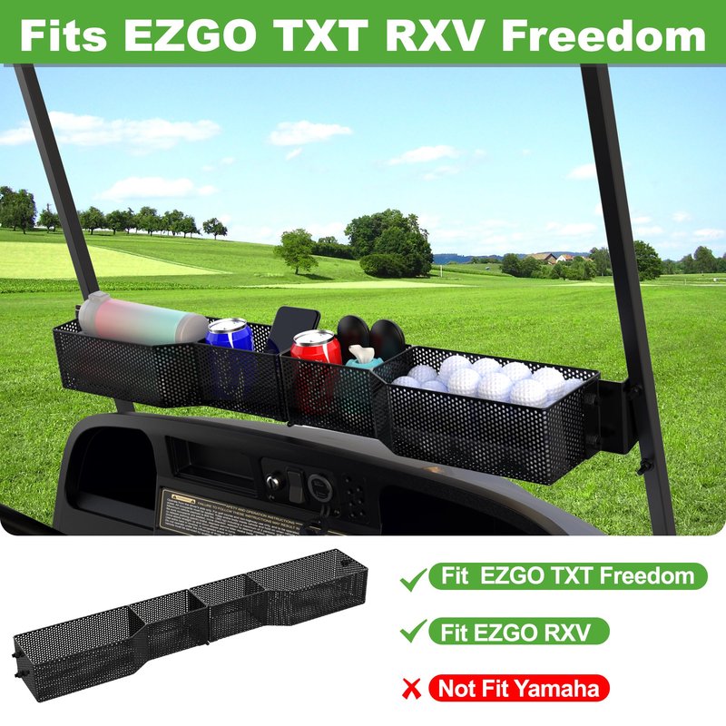 10L0L Golf Cart Front Inner Basket for EZGO TXT & RXV - Steel Mesh Dash Tray Organizer with Multiple Compartments, Fits Freedom & Valor Models
