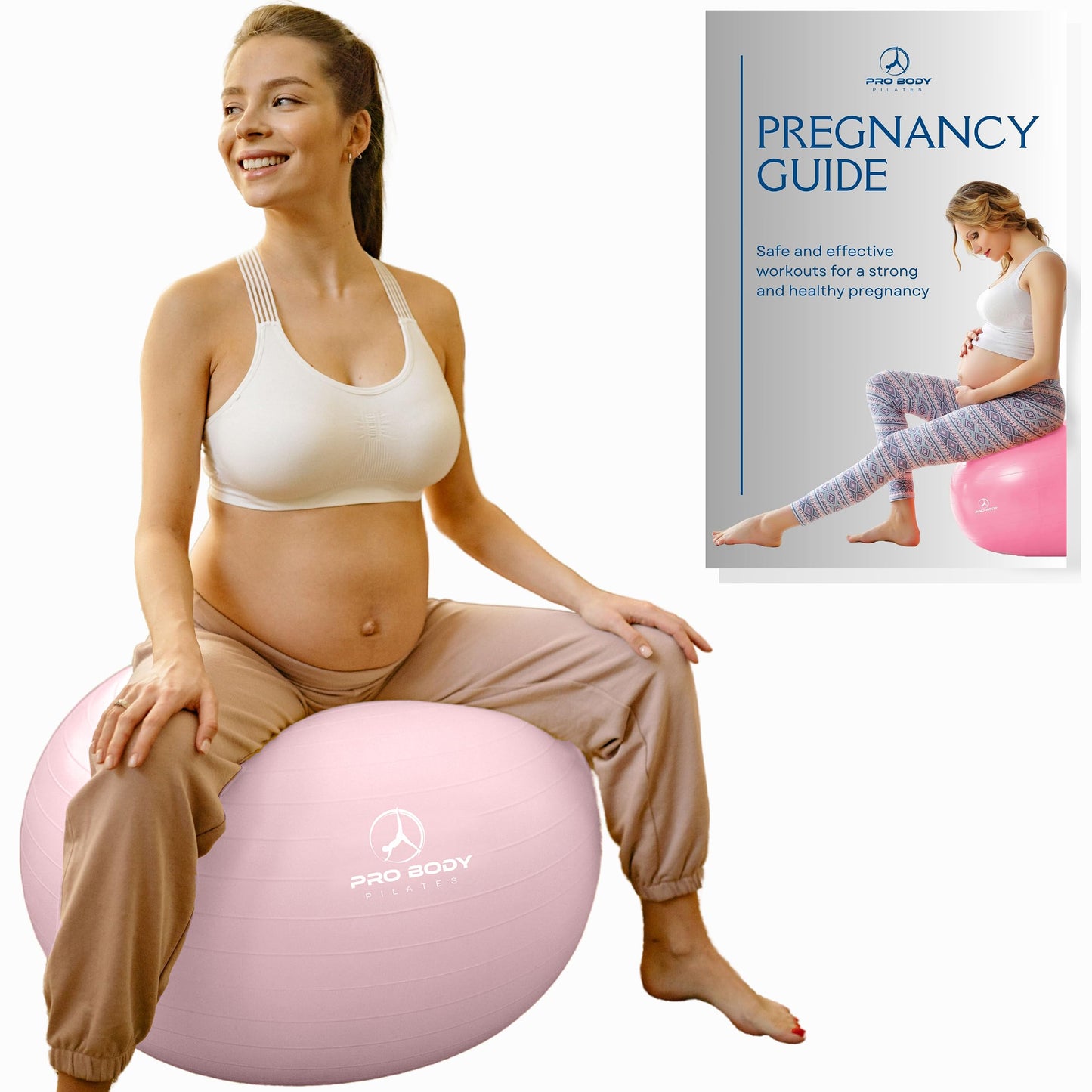 ProBody Pilates Pregnancy Ball - Yoga Ball for Pregnancy with Book, Prenatal, Labor & Postnatal Maternity Exercise (Rose, 75 cm)