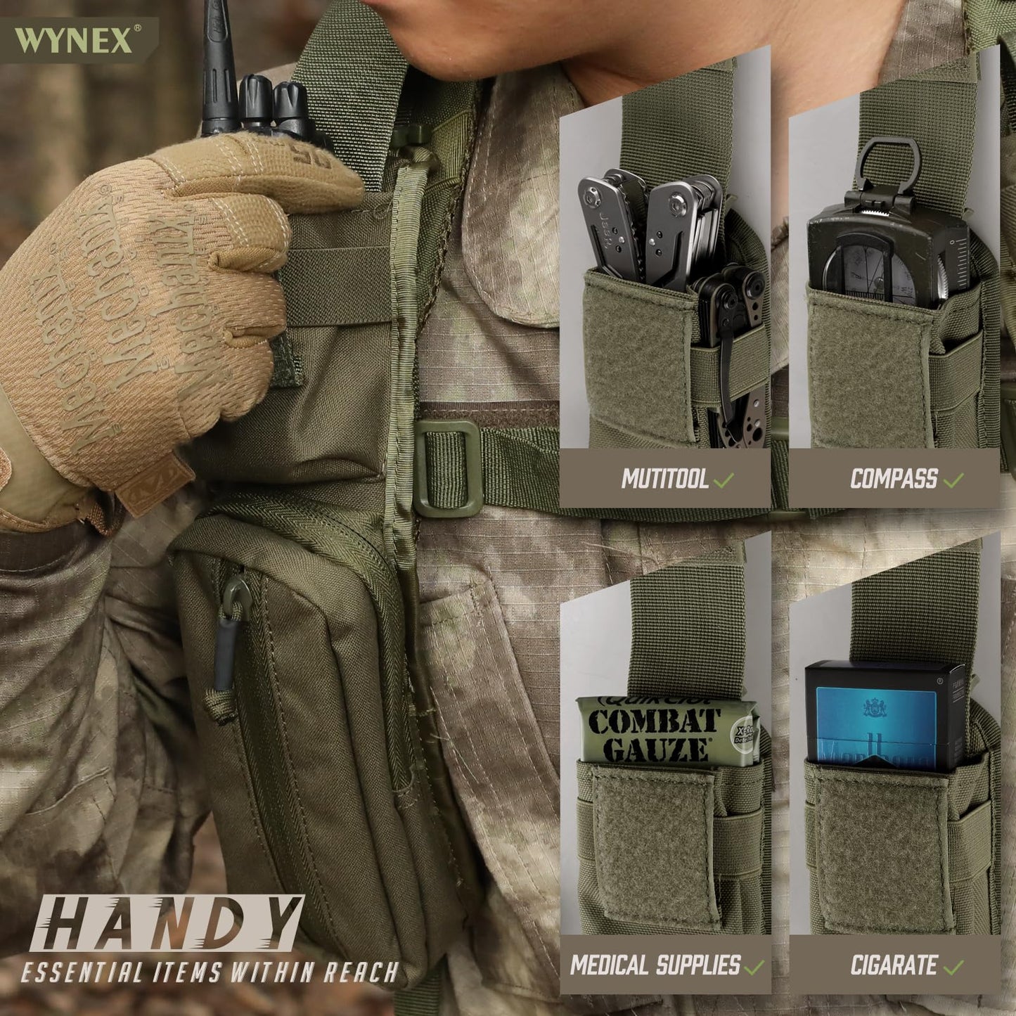 WYNEX Molle Accessories Pouch of Double Zipper Pocket Version, Backpack Strap Pouch Shoulder Strap Molle Attachment Tactical Accessories Bag Shoulder Starps Zipper Pocket Additional Phone Holder