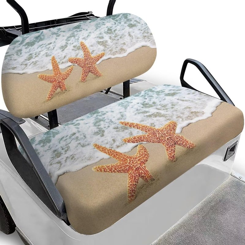 Bulopur Universal Golf Cart Seat Covers Kit Beach Starfish Golf Cart Front Seat Blanket Soft Elastic Golfcart Seats Covers Compatible with EZGO Txt & Club Car