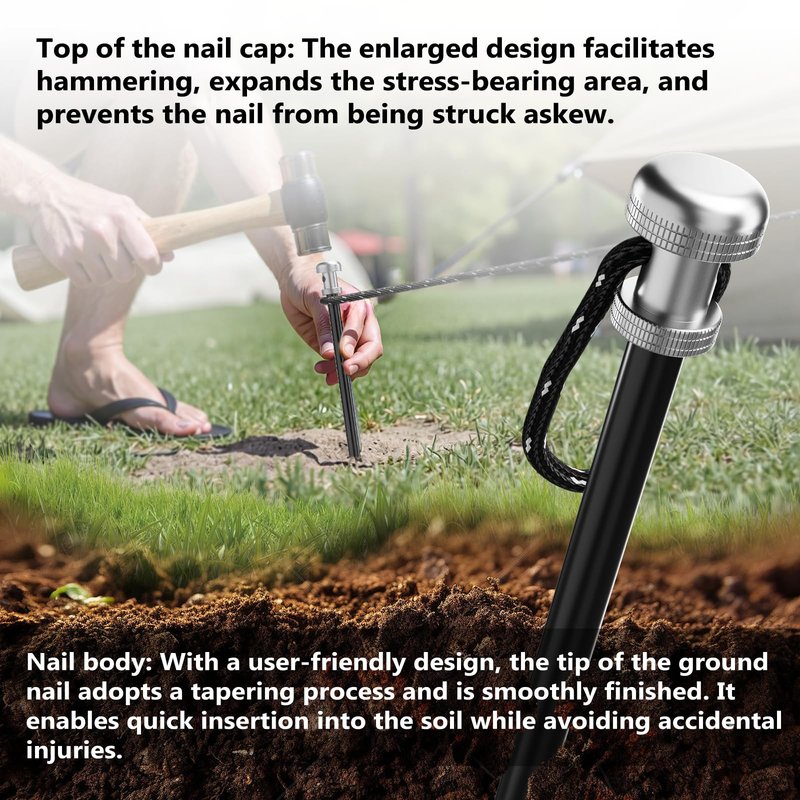 6-Pack 7075 Aircraft Aluminum Hollow Tent Stakes, Durable Lightweight Ground Anchors for Camping & Backpacking, Fits Sand/Grass/Rock/Ice, Heavy Duty Garden Stakes for Tents, Tarps, Canopies