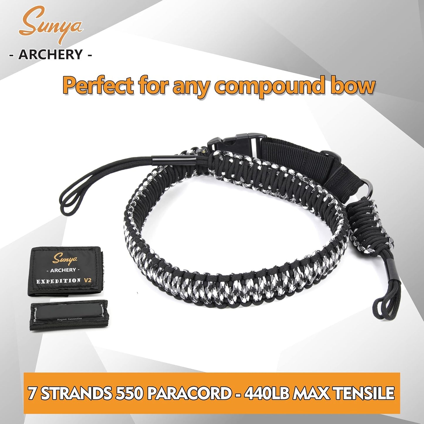 Paracord Bow Sling - V2 Magnetic Connection System for Hands-Free Carrying | Lightweight for Hunting & Archery