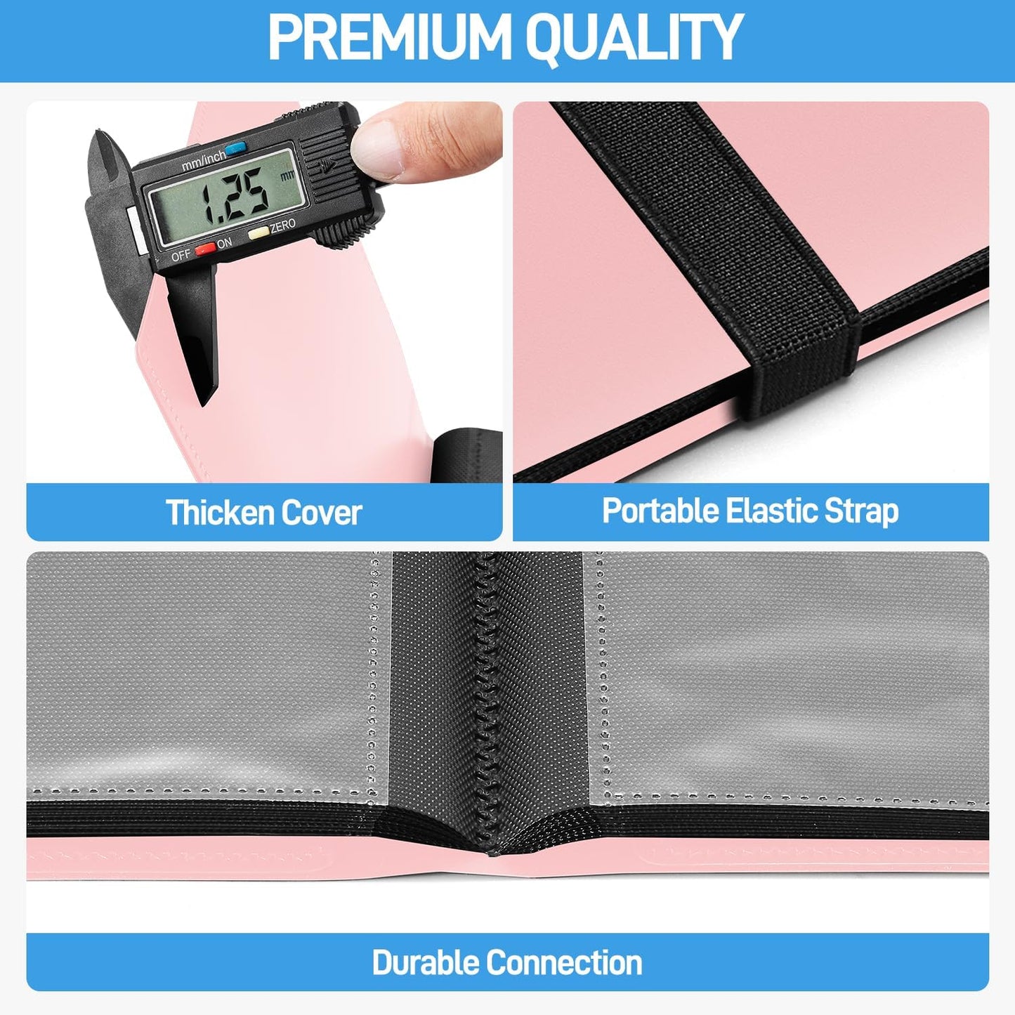 Trading Card Binder - Upgraded 4-Pocket Mini Album with 160 Pockets | Pink Card Book Holder