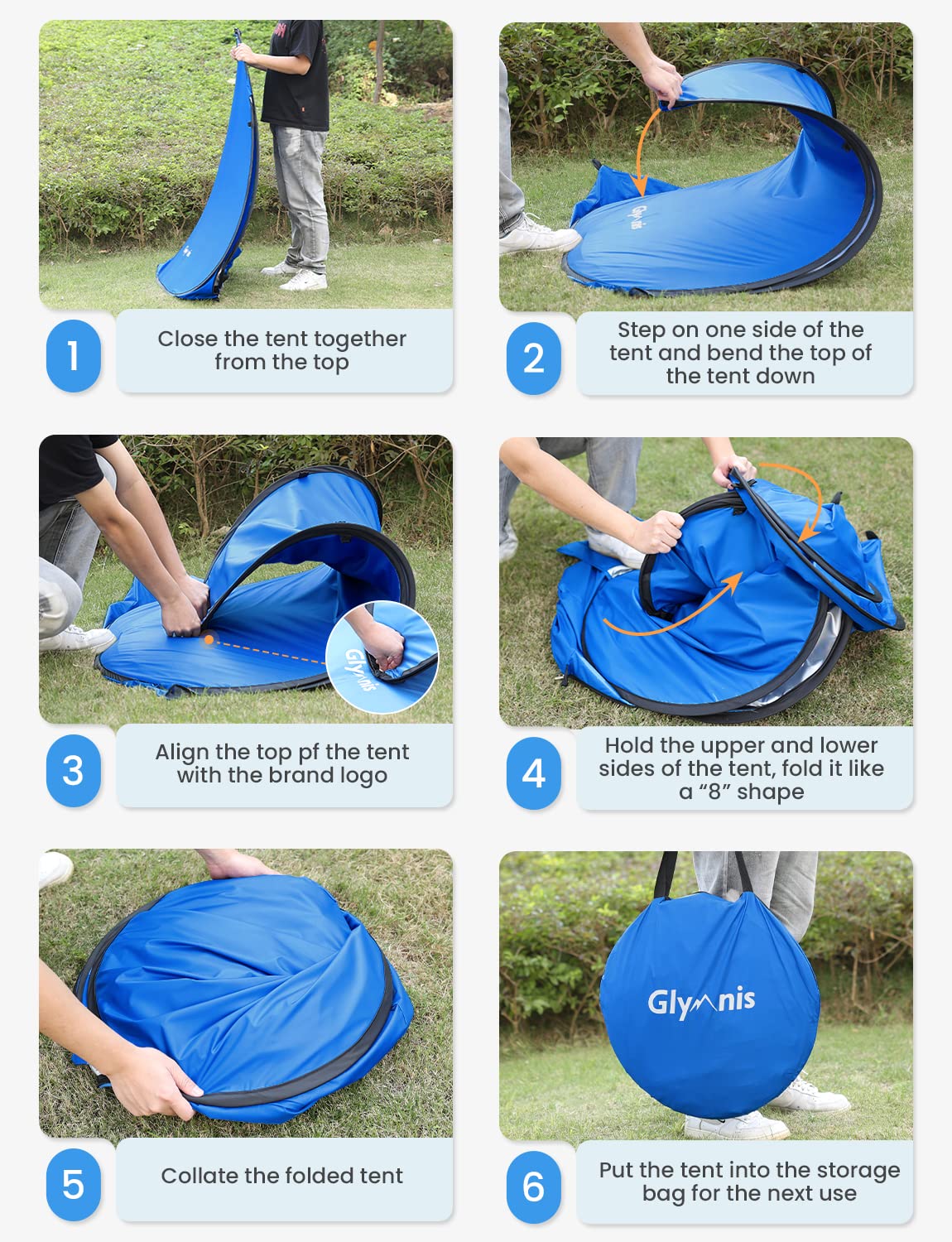 Glymnis Pop Up Beach Tent Instant Portable Sun Shade Shelter (L) 3-4 Persons UPF 50+ with Extendable Floor Zipper Door Automatic Easy Up Tent