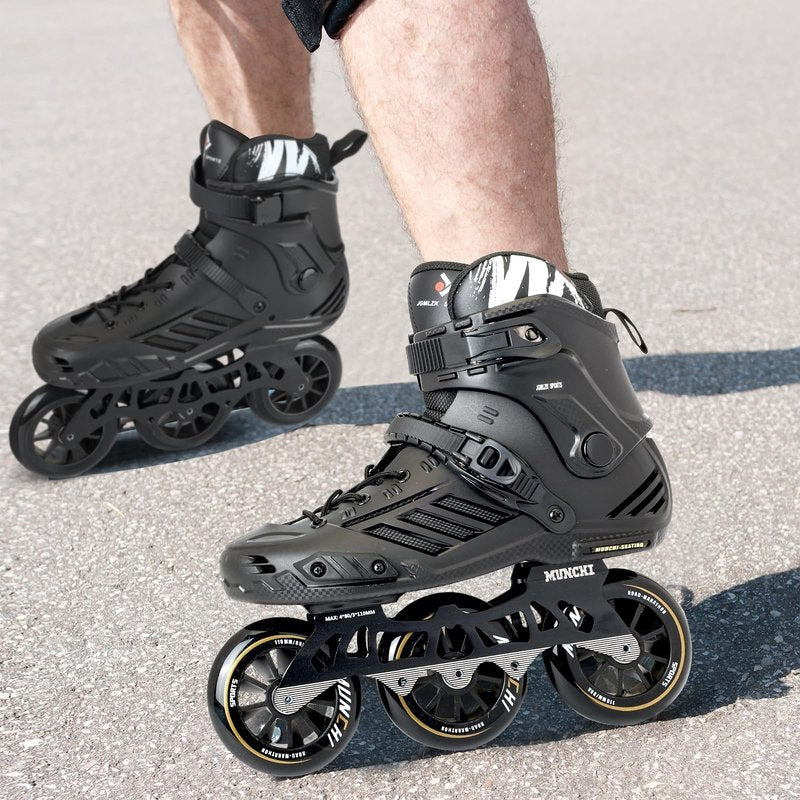 3 Wheels Fitness Inline Speed Skates for Unisex，110mm Roller Skates Blades (Black, Men 10/Women 11 45)