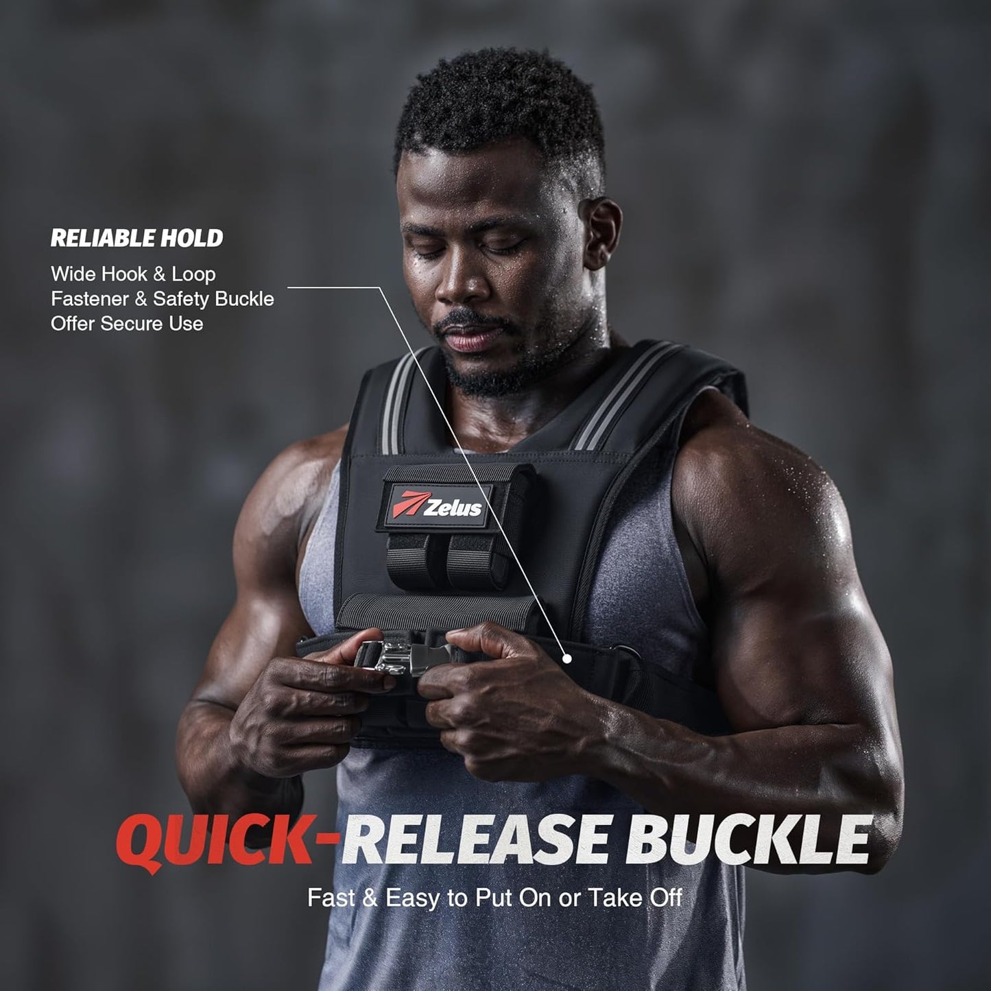 ZELUS Weighted Vest for Men - Adjustable 23lbs to 45lbs with Removable Iron Weights | No-Bounce Design for Strength Training & Running