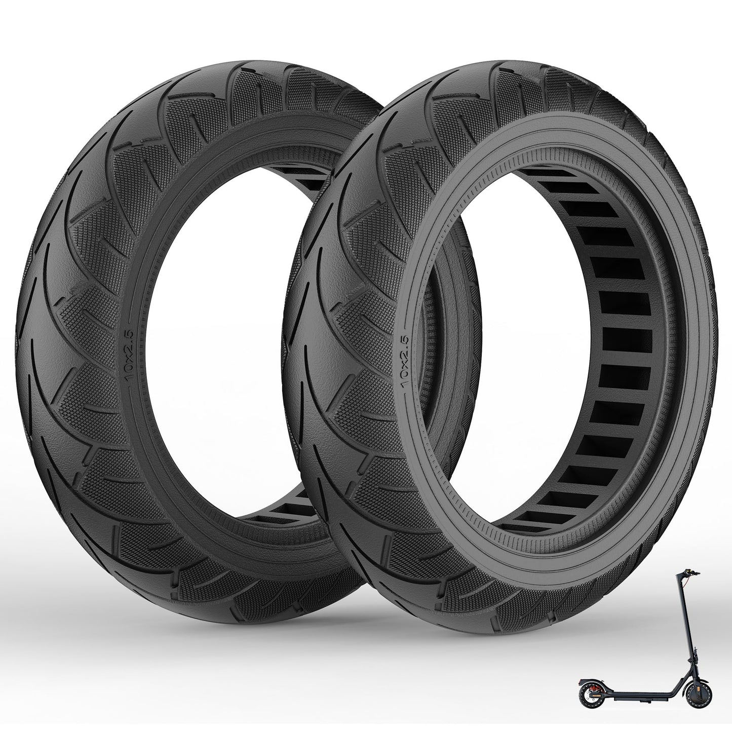 NAIXTYRE 10x2.5" Electric Scooter Tires, 60/70-6.5 Solid Tires for Electric Scooters., Replacement Wheels Compatible for Ninebot G30 Max/ G30 G30D/ G30LP Mobility Scooters（2PCS）