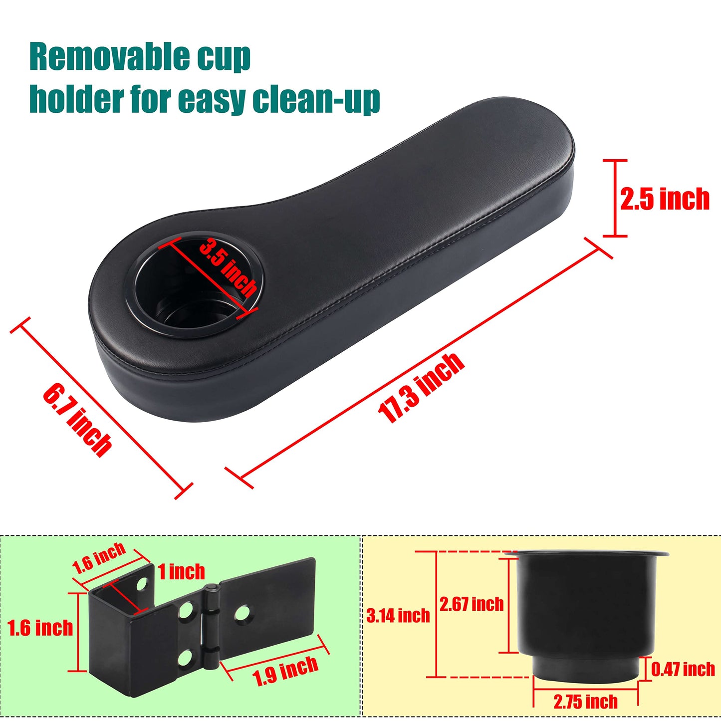 NOKINS Golf Cart Armrest with Cup Holder, Add Conjoined Support, Sturdy Without Tilting, No Drilling, for Club Car EzGo Yamaha Rear Seat Kit (Flip (Black))