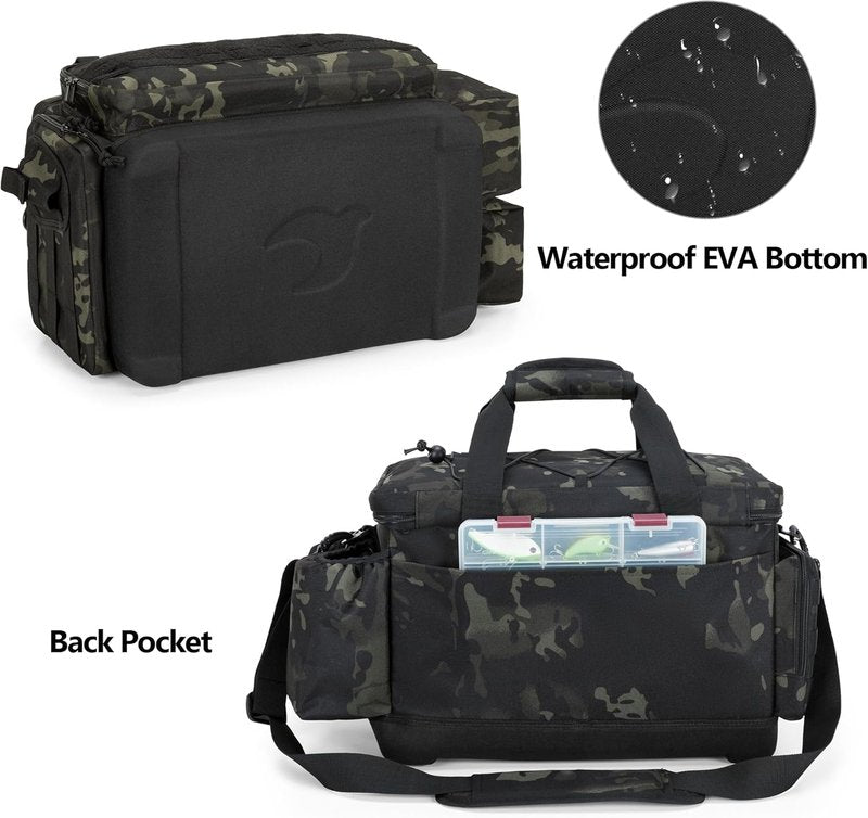 GOBUROS Waterproof Fishing Tackle Bag - EVA Bottom, Rod Holder & Pliers Storage | Durable Fishing Gear