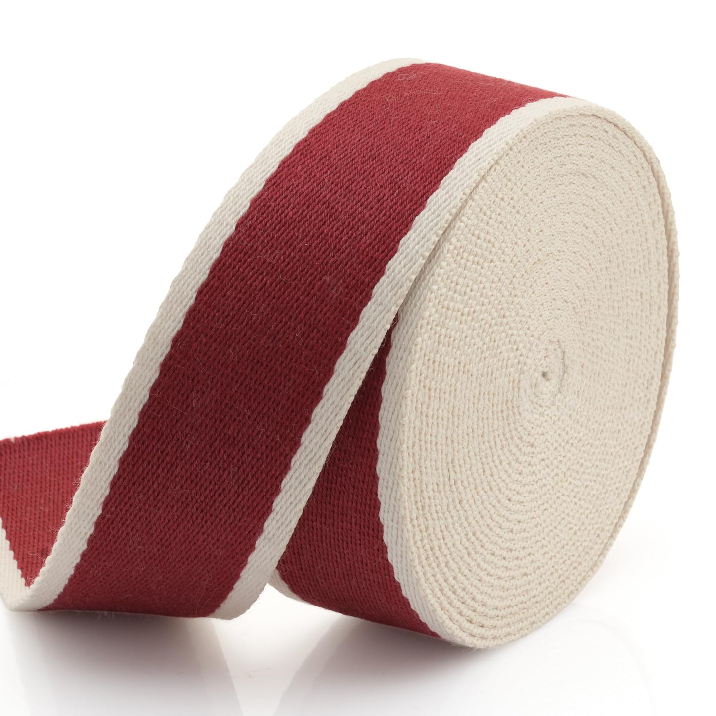 CRAFTMEMORE 1 1/2 Inches Cotton Webbing Strap, Two Tone Heavy Webbing Straps for Arts and Crafts, Luxury Bag Strap (2 Yards, Red-Ivory)
