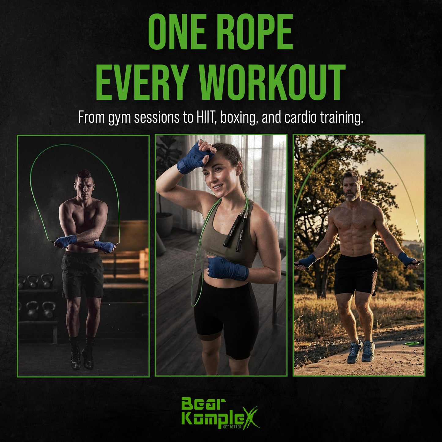 Bear KompleX - Speed Jump Rope - Adjustable Cross Training Boxing Fitness, Tangle-Free Skipping Rope Steel Cable 360° Swivel Bearings, Lightweight Aluminum Handles - Professional Size, Black Ice Color