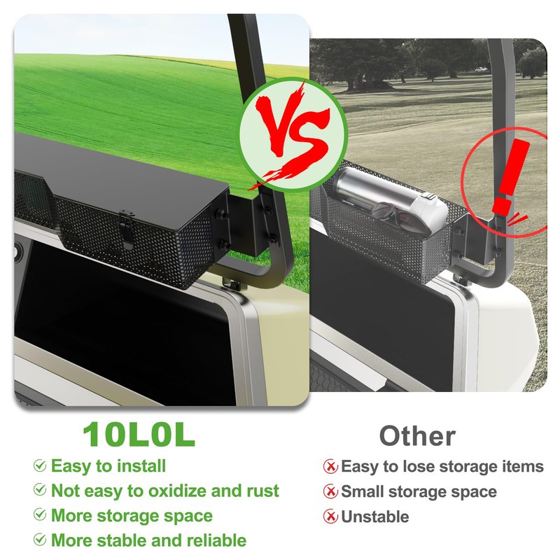 10L0L Golf Cart Front Inner Storage Basket with Cover for Club Car DS 2000-Up Models - Dashboard Organizer, Durable Storage Solution for Golf Cart Accessories